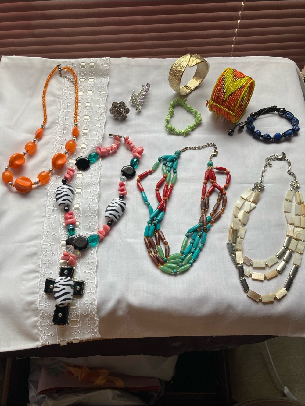 Colorful Beaded Multi-Necklace Set — Orange, Turquoise, Coral, Cream
